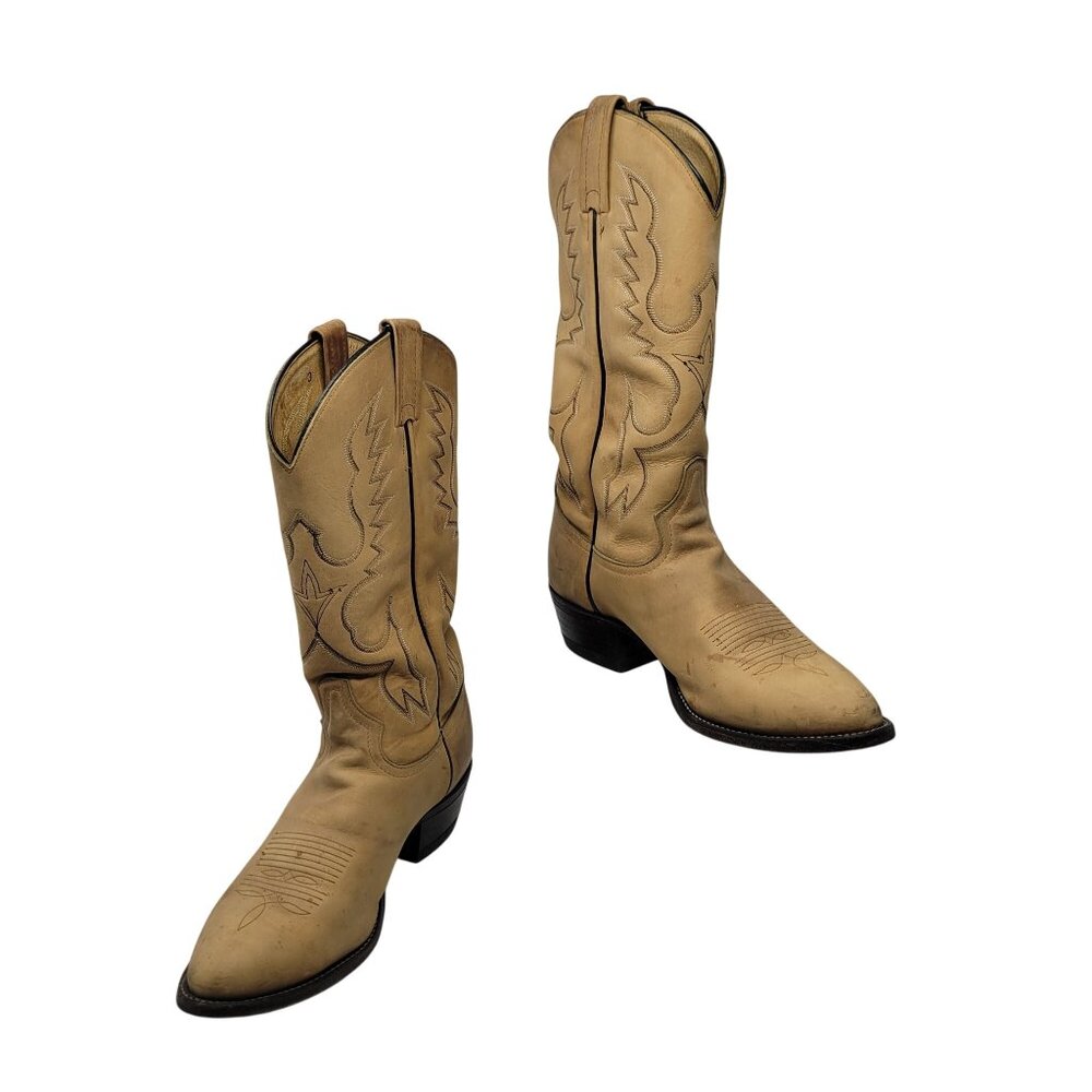 VTG Mens Tonyβ Lama Tan Leather Western Cowboy Boots Sz 9.5 Embroidered Festival